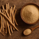 Ashwagandha root and leaves of the Withania somnifera plant