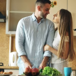 A couple cooking together following the best diets for men