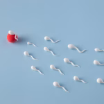 Illustration of sperm racing to reach an egg, representing male fertility and conception.